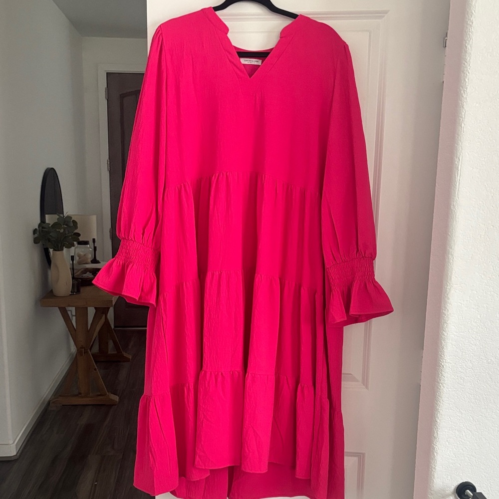 Chic Soul Vibrant Pink Long Sleeve Dress
